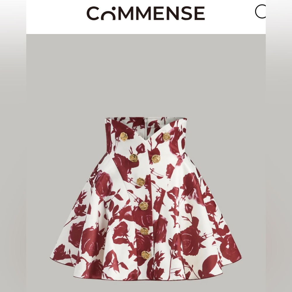 Commense Floral Print Button- Detail Skirt